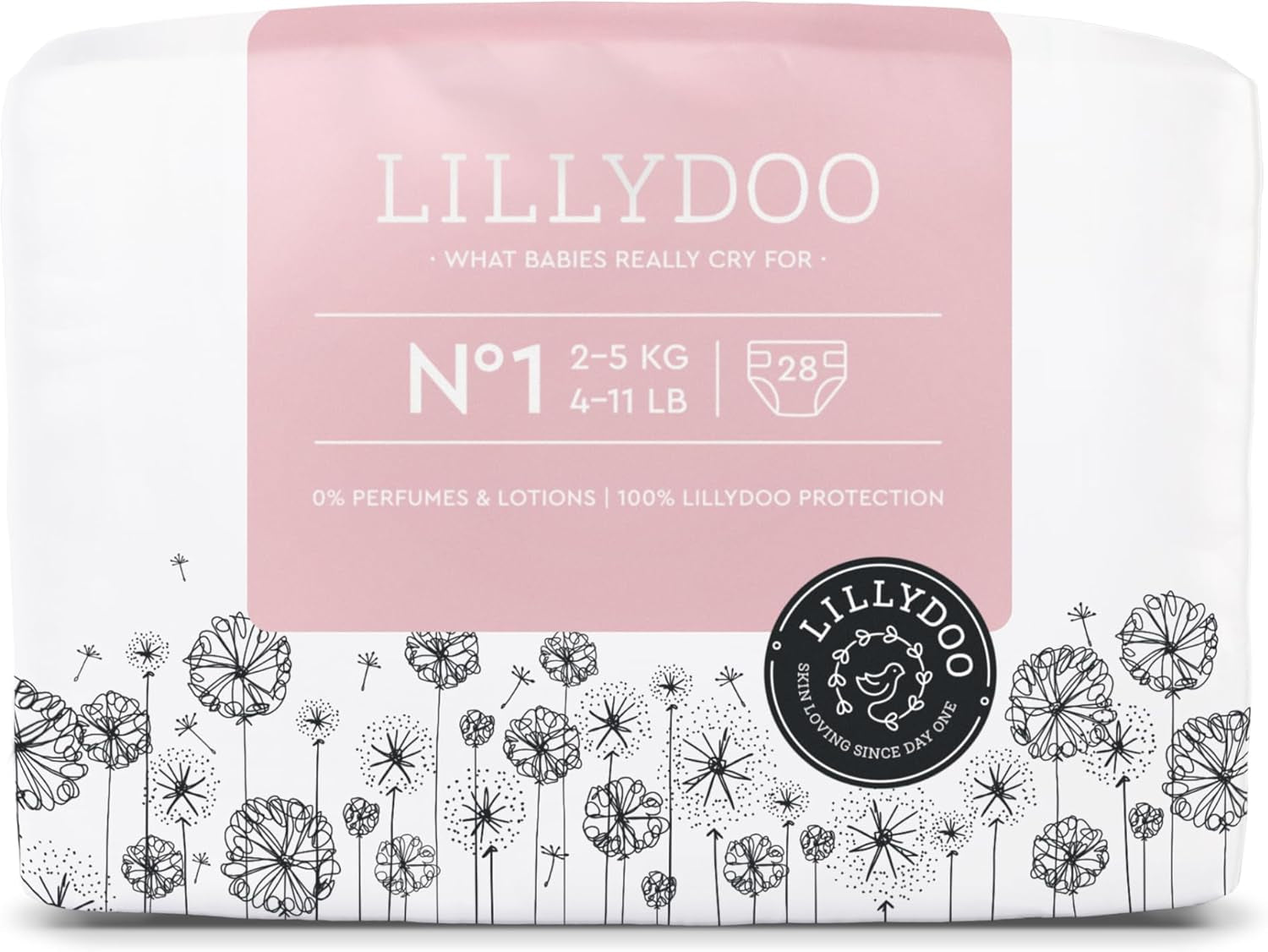 LILLYDOO Babyblöjor Hudvänliga - Storlek 3 (6-10 kg), 29 delar, tillförlitligt läckskydd, mjuk, parfymfri och lotionfri för känslig hud, dermatologiskt testad