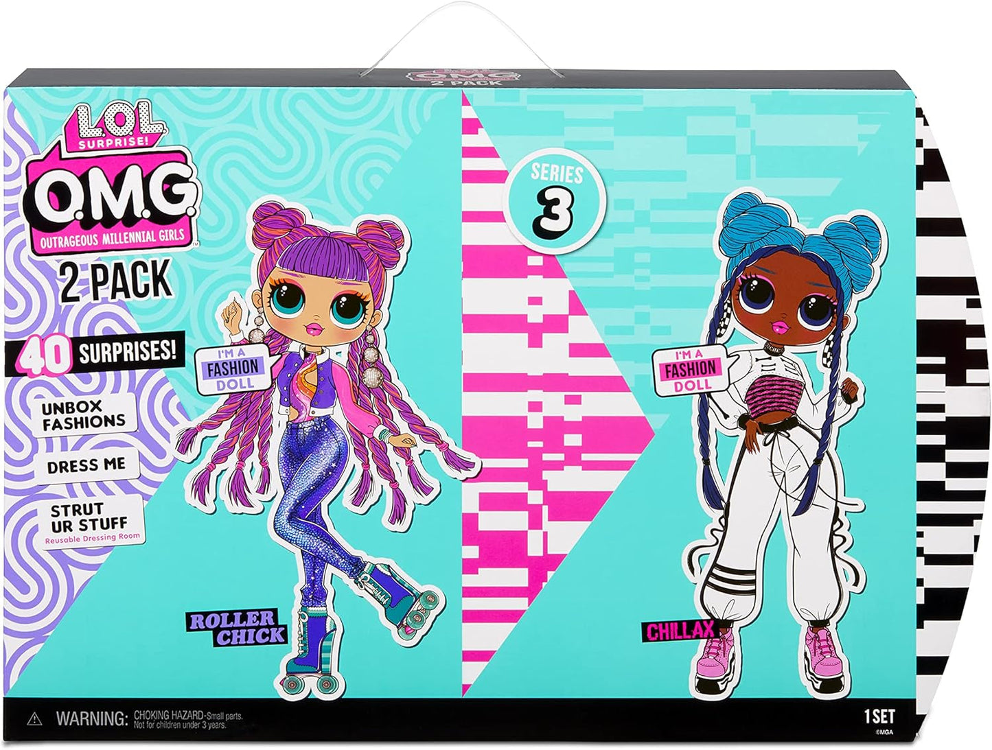 LOL Surprise OMG Fashion Doll 2er-Pack ROLLER CHICK & CHILLAX - Exklusive Puppen med 40 Überraschungen inkl. Outfits och accessoarer - 2-i-1 Verpackungs-Spielset - Serie 3 - Für Kinder ab 4 Jahren