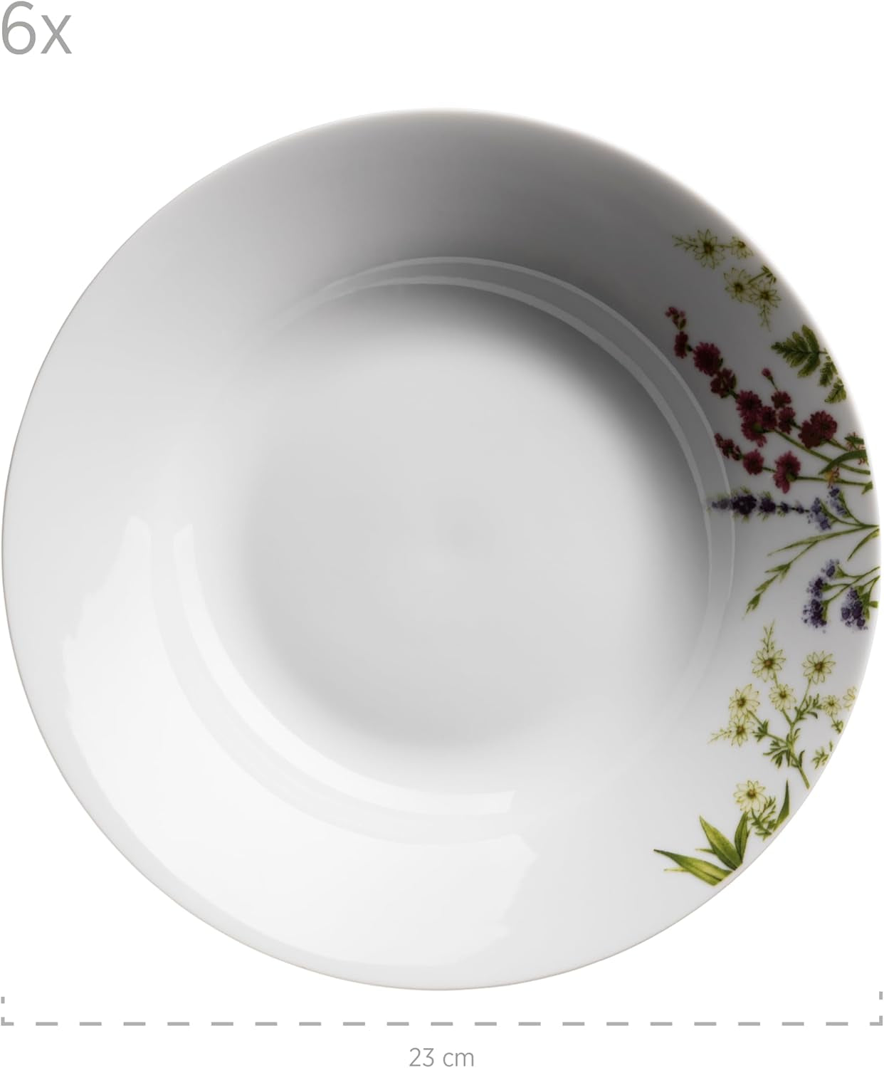 Mäser Örtträdgård 4-personers 18-delade blommiga detaljerade servisset inklusive mattallrikar, sopptallrikar och desserttallrikar, porslin, vit