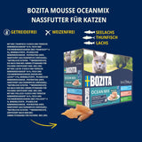 Bozita Mousse Ocean Mix - 12 x 85 g våt kattmat med tonfisk, lax eller gul torsk - spannmålsfri, sockerfri och konstgjorda färger - med postbiotika för en hälsosam tarmflora