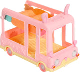 BABY född 904763 Baby Surprise Bus - rosa minidocka leksaksbuss med 2 exklusiva dockor, trippel sittvagn, gunga, karusell, rutschkana och trippelgunga.