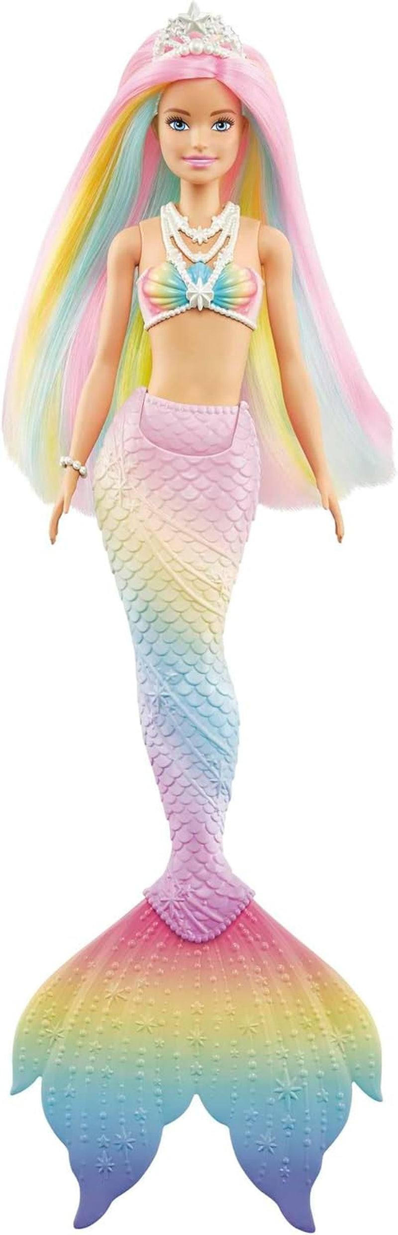 Barbie Dreamtopia Rainbow Magic Mermaid, sjöjungfru Barbie med regnbåghår, färgskiftande docka, vattenaktiverad, leksak för åldrarna 3 och uppåt, present till flickor, GTF89