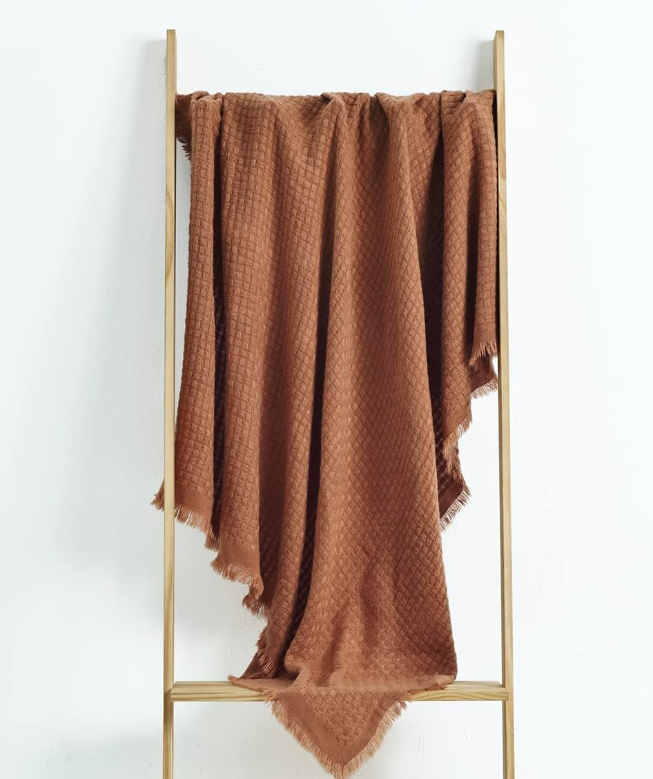 CREVENT roststickad filt för soffa Soffa Stol Säng Heminredning Mjuk Varm Mysig Lätt Vår Sommar Höst (127,8 X 152,4 cm Karamell / Brun / Bränt Orange) CREVENT sängar och filtar