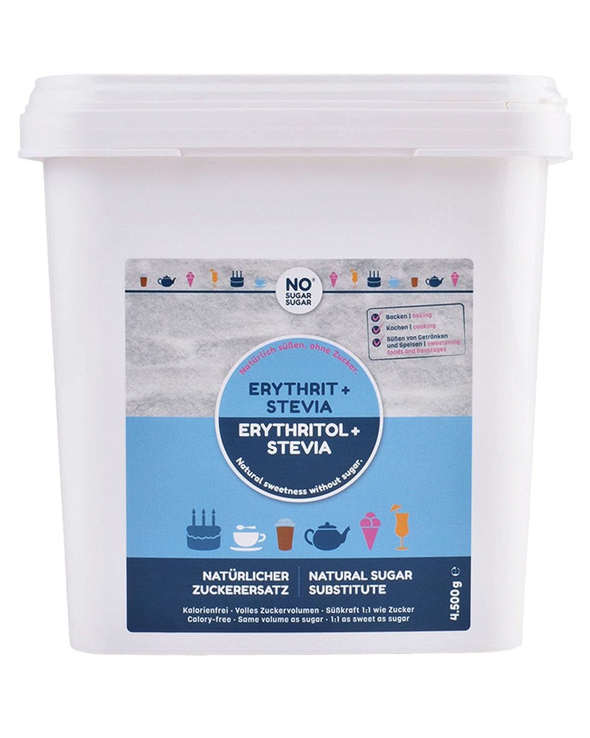 INGET SOCKER, Erythritol + Stevia Naturligt sockerersättning utan kalorier 1:1 sötma jämfört med socker, utan smak, 4,5 kg sötningsmedel Naty Shop