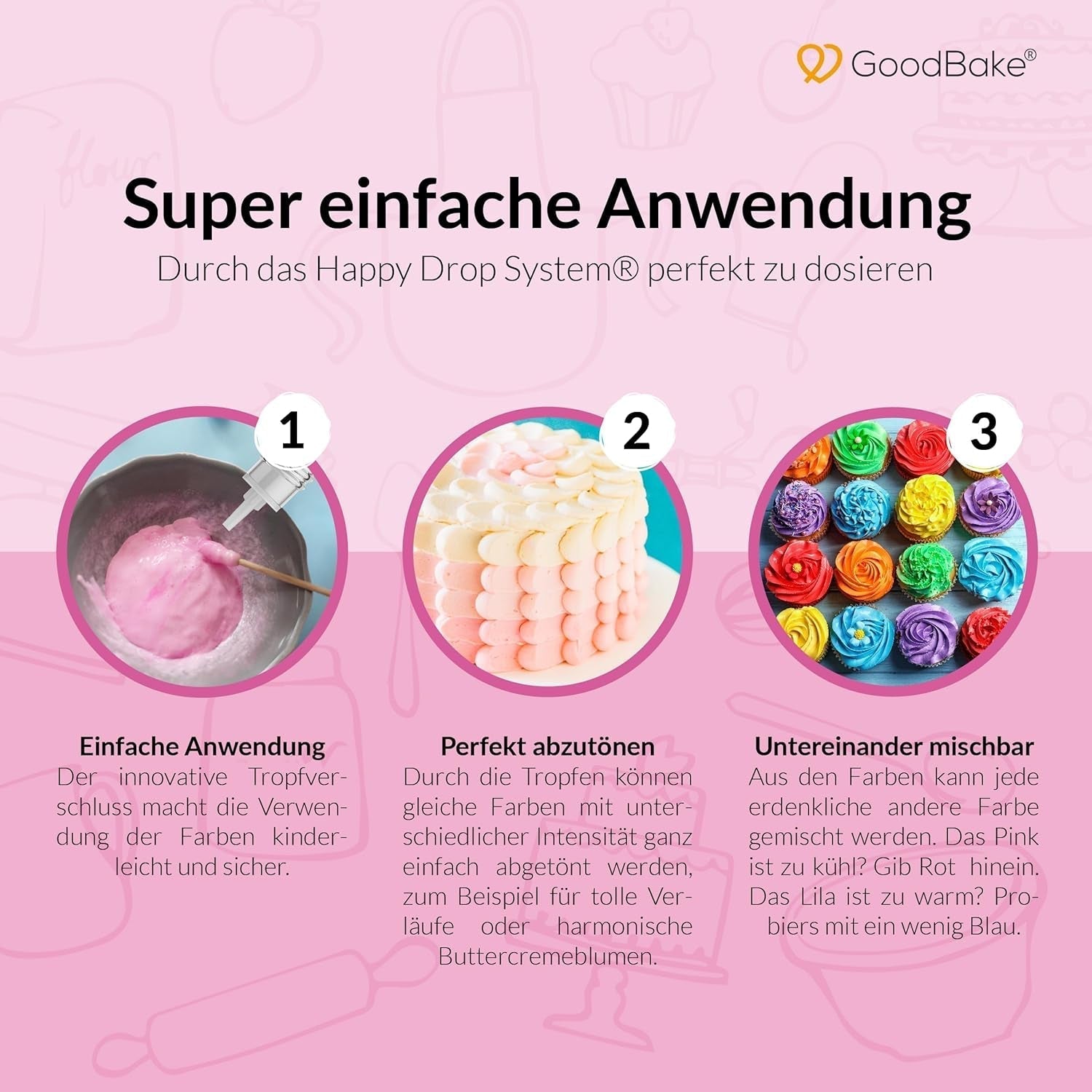 Goodbake Pink Food Coloring (11ml) - Intensiv matfärgning - Mycket koncentrerad färg - För färgning av kakor, fondant, smörkräm, drycker, slime och många andra föremål. 100% vegan