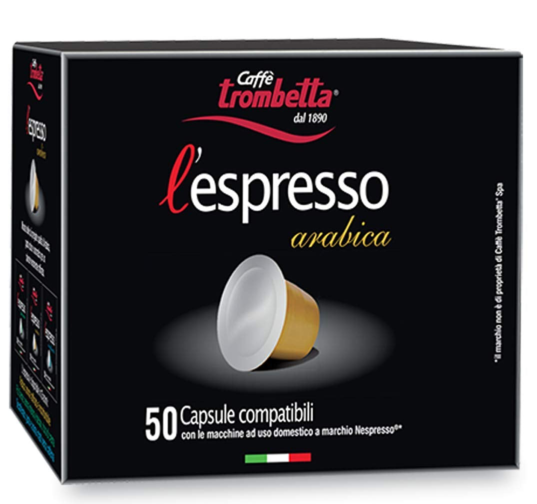 Caffè TROMBETTA L 'Espresso, Italien Kaffee Nespresso kompatibel Kapseln. Aus 100% Arabica mit einem vollmundigen und körperreichen - 50 Kapseln, 50 Stück (1er Pack)