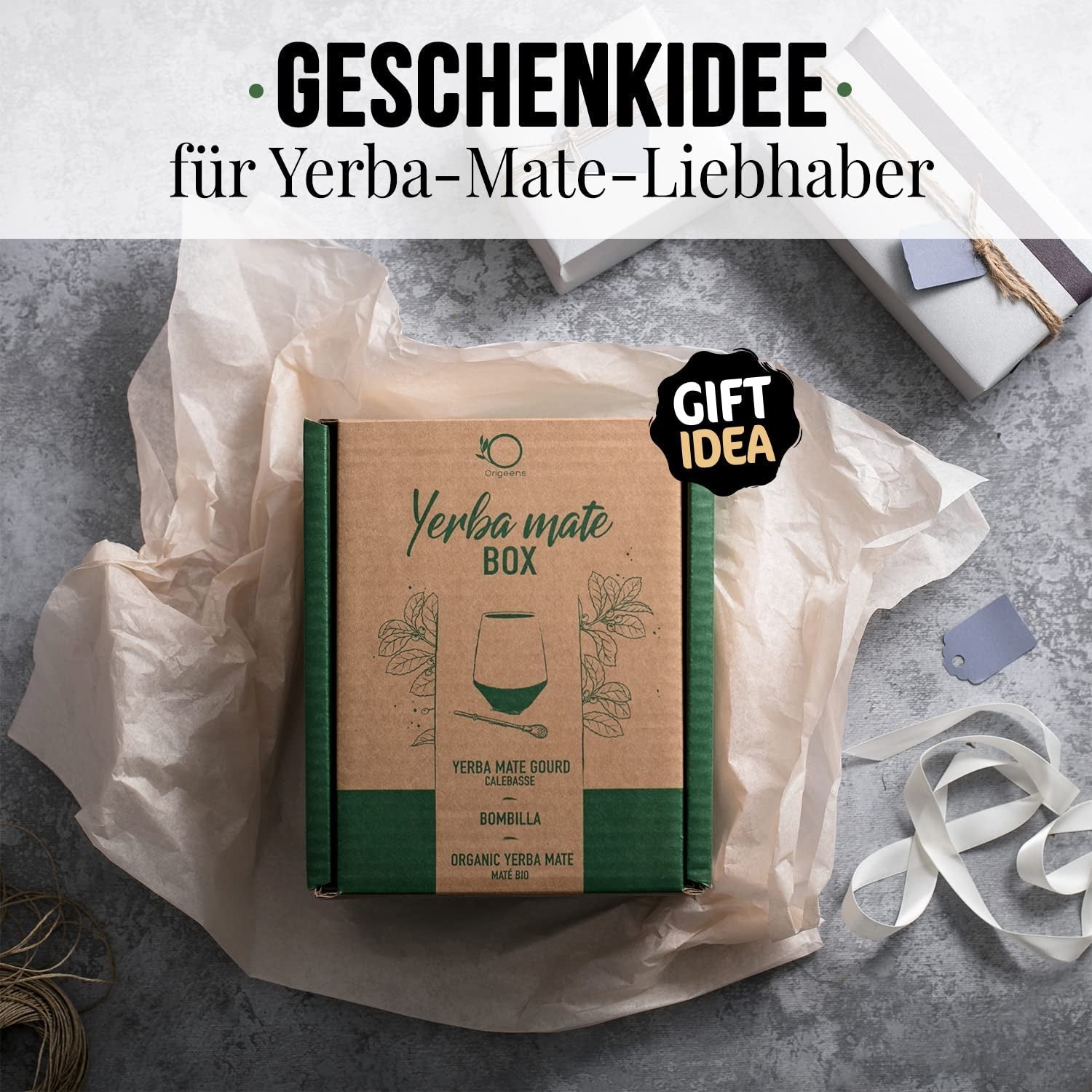 ORIGEENS MATE TE-SET Med portugisisk matekopp, bombilla och BIO Yerba Mate-te - Original presentset