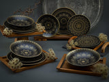 CreaTable, 23588, MANDALA GOLD Series - Svart, 12-delat servisset, porslinstallrikar, diskmaskin och mikrovågssäker, kvalitetstillverkning