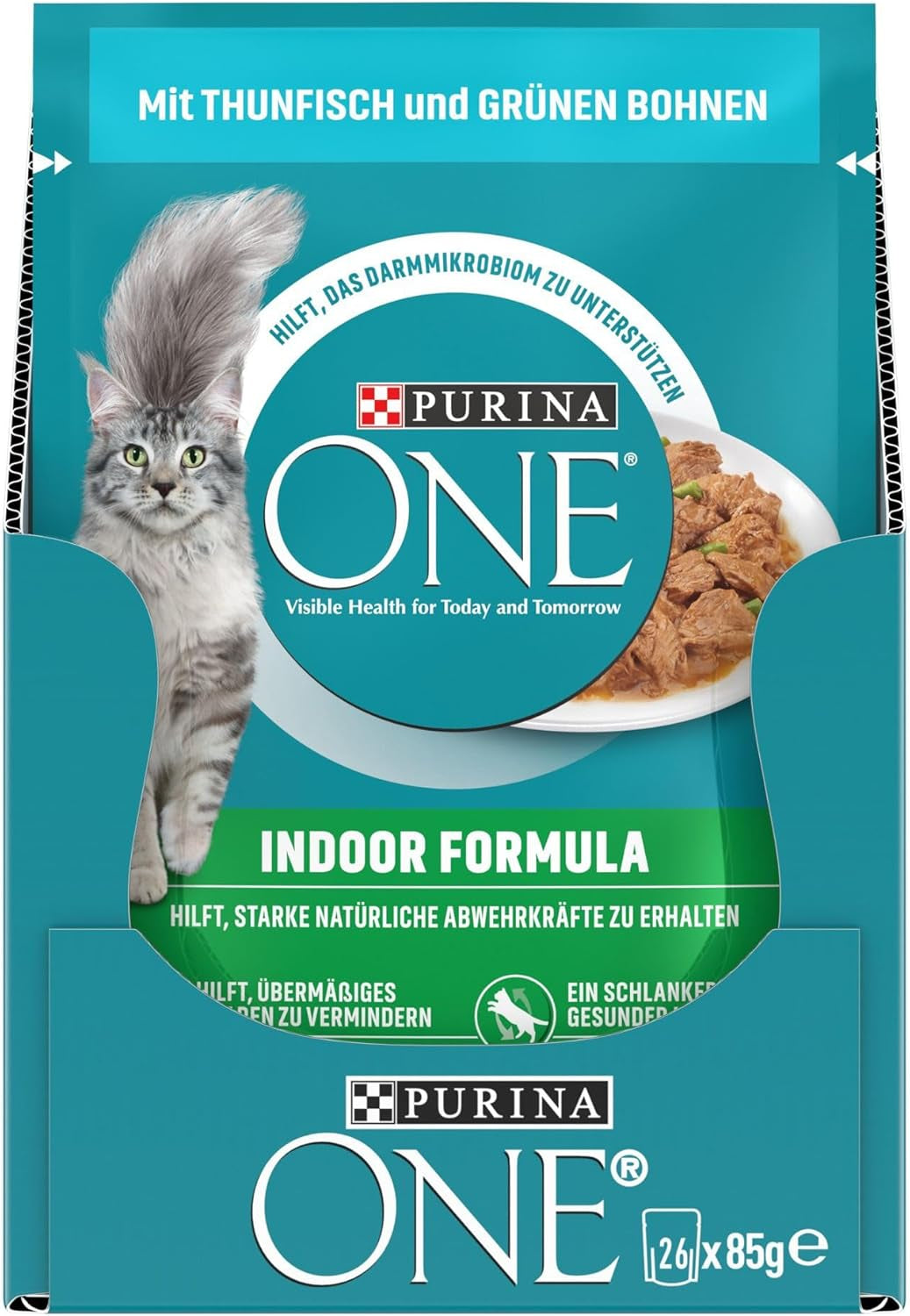 PURINA ONE Indoor Formula Wet Cat Food, ömma bitar i sås för hemmagjorda katter med tonfisk, förpackning om 26 (26 x 85 g)