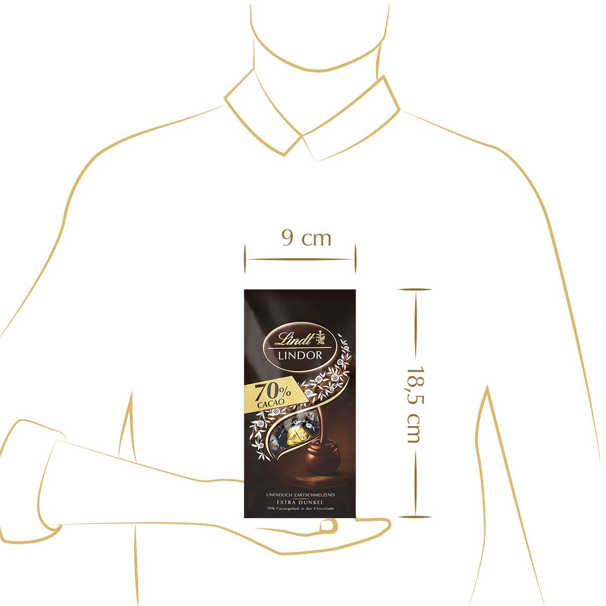 Lindor chokladbollar 70% extra mörk kakao | 137g påse | Ca. 10 bollar fin mörk choklad med fyllning som smälter i munnen | Gåva av choklad | Choklad present