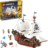 LEGO Creator 3-i-1 piratskeppsset, leksak med 3 byggalternativ, bygg en piratkrog eller skalle Pirate Island, innehåller 3 minifigurer för rollspelsäventyr 31109 Byggset Besuche den LEGO-Store standardförpackning