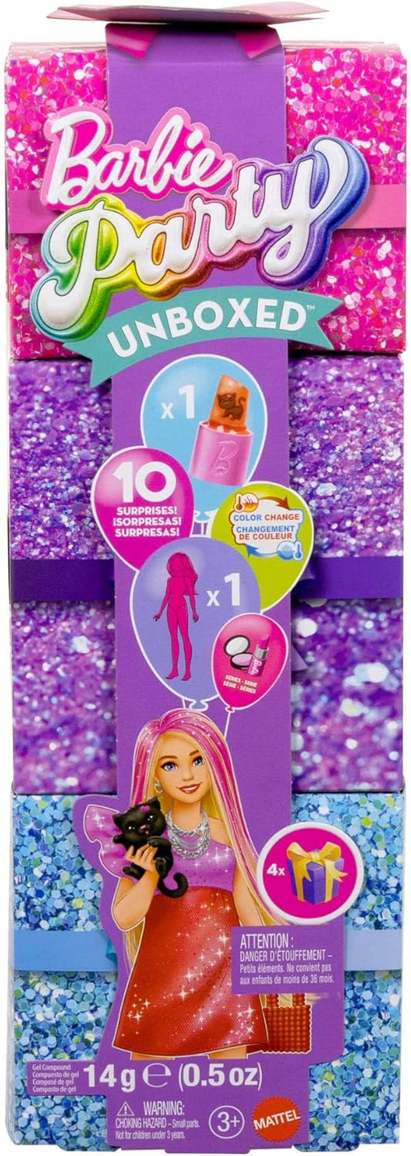 Barbie Partydocka utan låda och tillbehör, Glam Party-serie med 10 överraskningar, inklusive en knallröd docka med färgskiftande effekt, JFY68