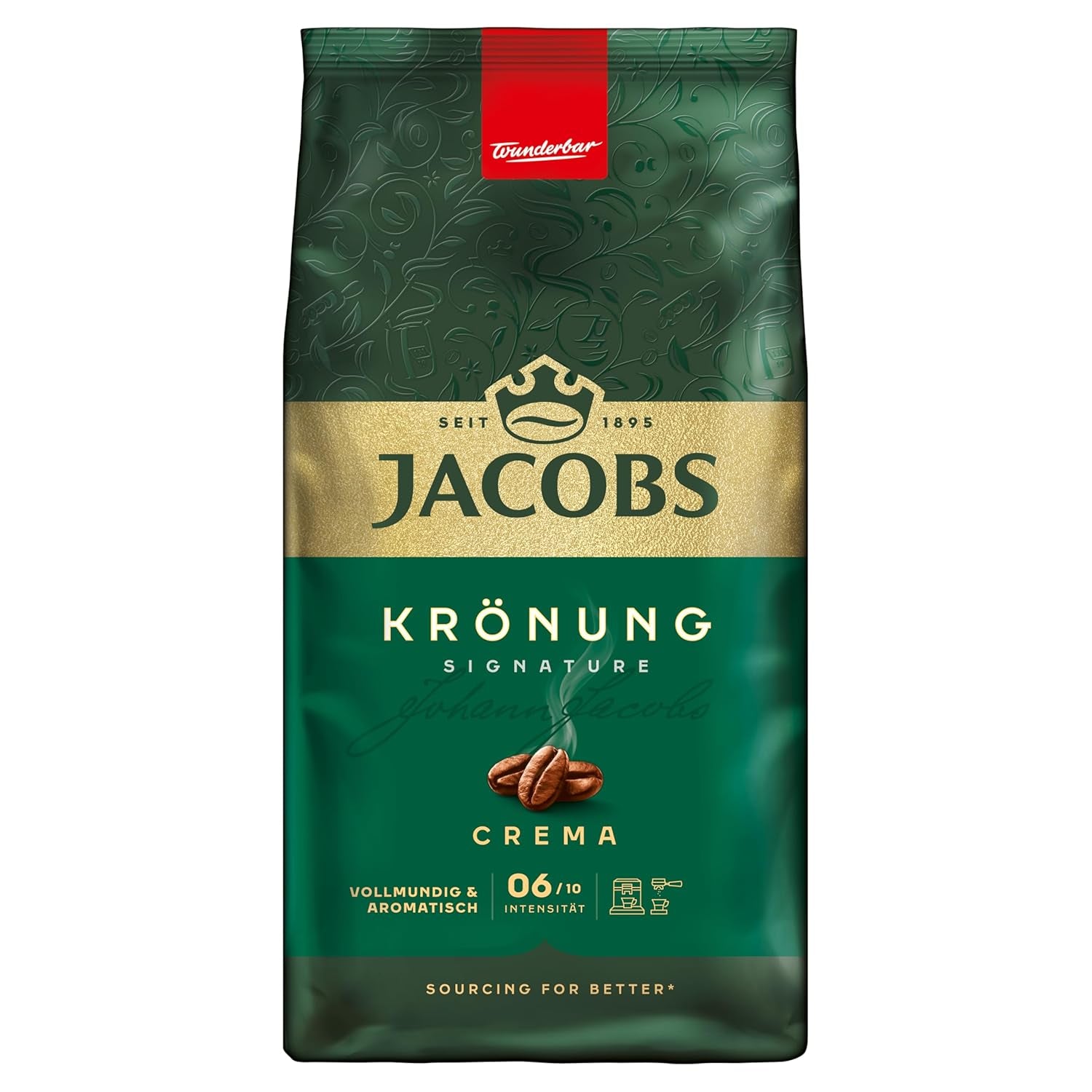 Jacobs Café Crema Gold Kaffeebohnen 1Kg – Vollmundig, Aromatisch, Fruchtige Noter, Arabica & Robusta Bohnen, Intensität 5/10, Ideal Für Café Crema Naty Shop Krönung Crema 1 Kg