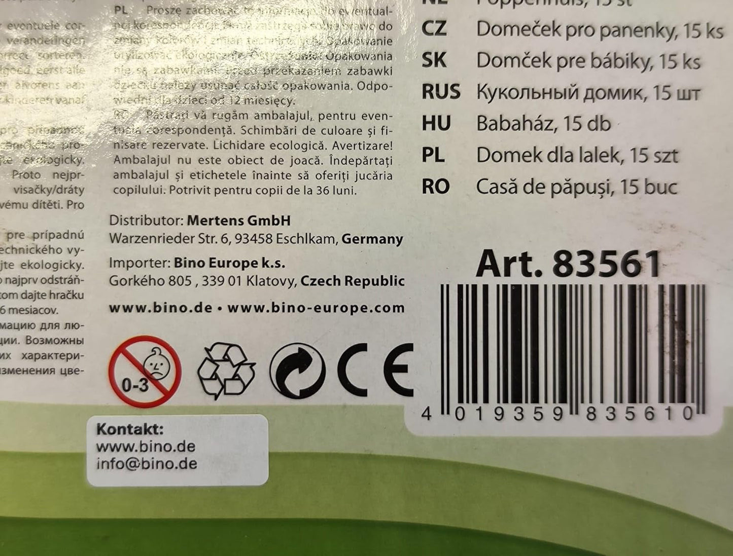 Bino World of Toys Dockhus med balkong, Leksak för småbarn från 3 år, med 3 våningar, trappor, 4 rum och balkong inkl. 15-TLG. Tillbehör, För att främja barns färdigheter, Rosa design Naty Shop dockskåp