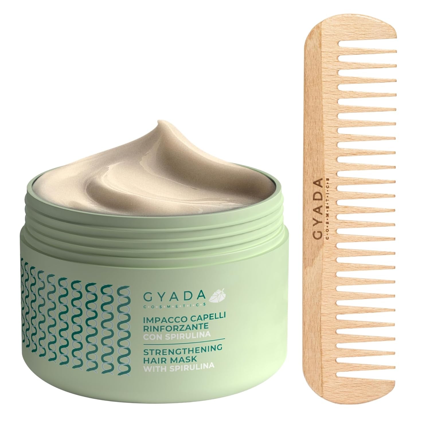 GYADA COSMETICS Spirulina hårstärkande paket Närande anti-håravfall Dubbla tips fungerar 250ml + bokträkam Idealisk för att reda ut alla hårtyper Naty Shop hårmask Standardtitel