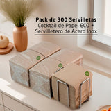 300 Pack Cocktailpappersservetter, 100 % återvinningsbara och biologiskt nedbrytbara, Servetthållare i rostfritt stål, Miljövänliga servetter, 10 X 10 cm, vikt.