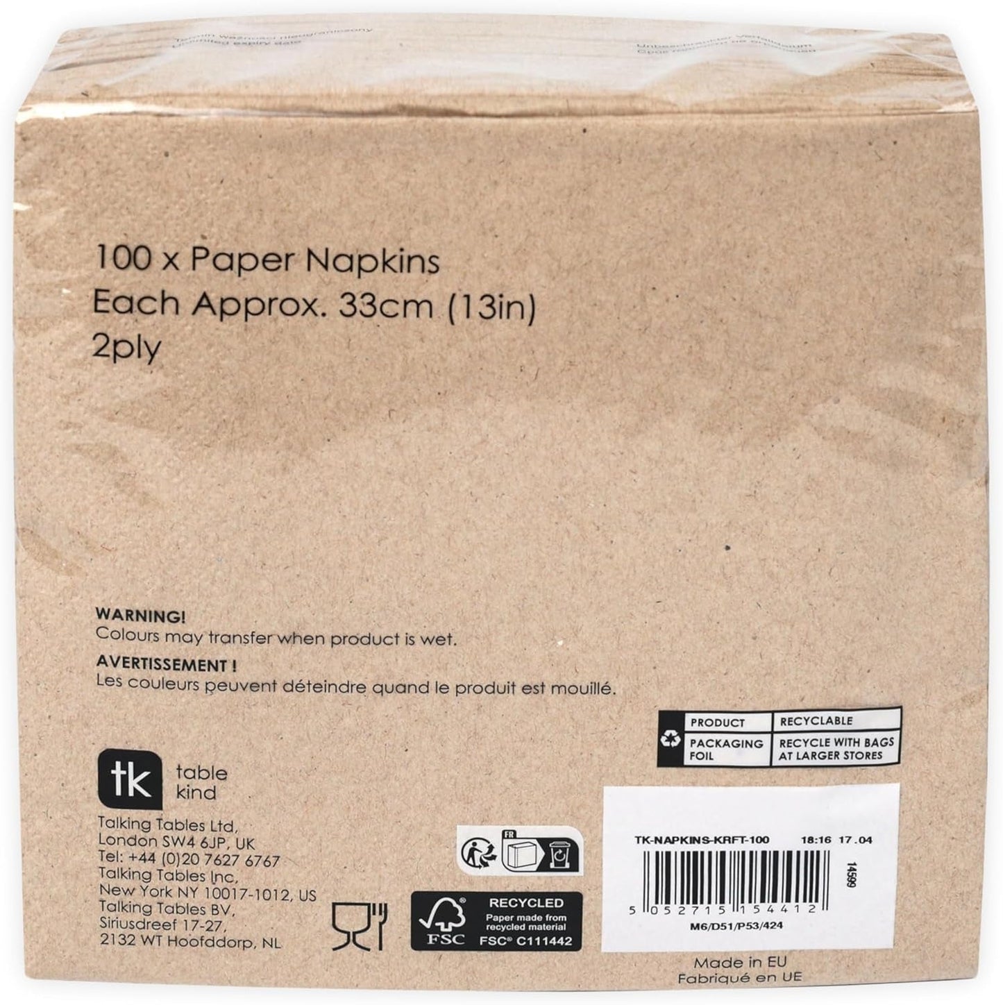 Bord Typ | 100 Bulk Pack mjuka återvunna pappersservetter Bruna engångsservetter för fest Lämpliga för dagligt bruk Miljövänlig Kraft Oblekt komposterbar Tillverkad i EU 2 Ply 33 cm
