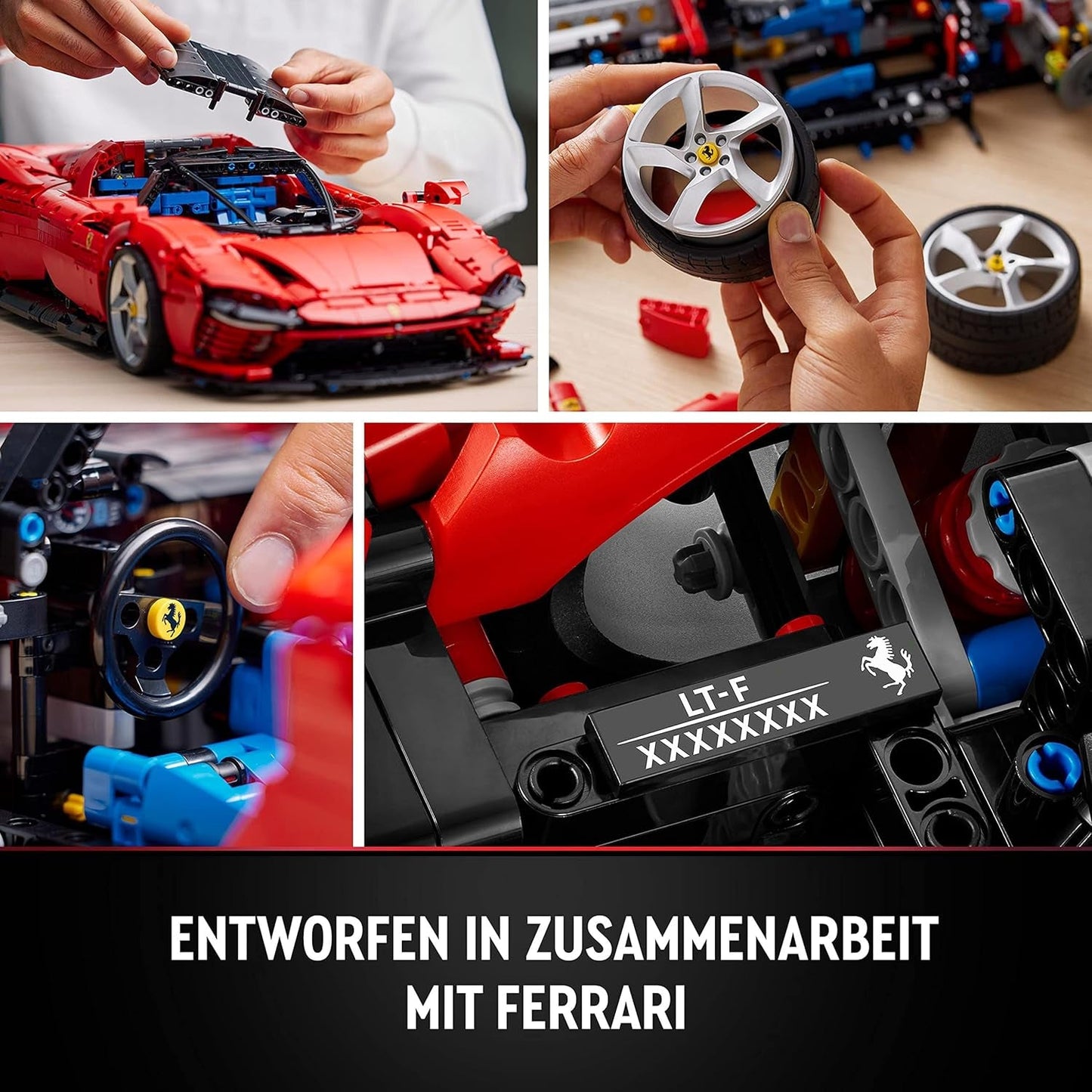 LEGO Technic Ferrari Daytona SP3 modellsats 1:8 skala, röd supersportbil, utökad bilmodell samlarobjekt, Ultimate Car Concept 42143 Byggset Besuche den LEGO-Store