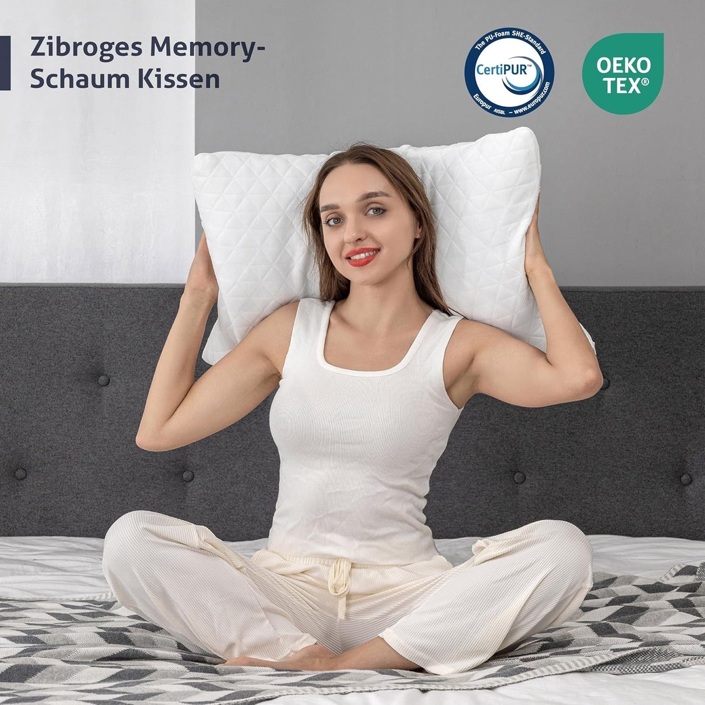 EGO HOME memory foam kudde 40x80 cm med strimlat memory foam - Andas, ergonomisk nackstödskudde för sido-, rygg- eller magslipare - Oeko-Tex certifierad - Tvättbart fodral