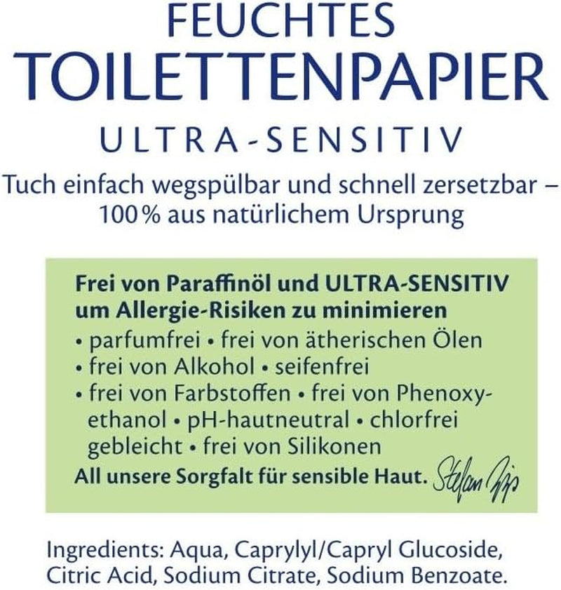 HiPP babymjukt vått toalettpapper (6 x 50 ark), 99 % vatten, ultrakänsligt, oparfymerat, med gångjärnslock