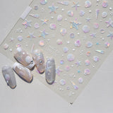 JMEOWIO 3D Nagelsticker Aurora Muschel Seestern Nail Art Sticker Selbstklebend Nagelaufkleber 5D Stereoskopisk Ozean Thema Dekoration Nageldesign Zubehör 1 Blatt