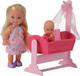 Simba 105736242 - Evi Love Doll Cradle 2 Assorted Evi som Nanny med Cradle and Baby Fashion Doll 12cm för 3 år och uppåt