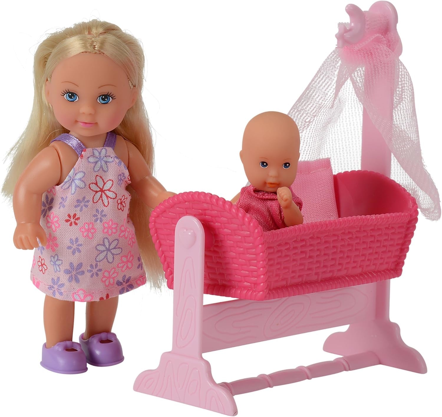 Simba 105736242 - Evi Love Doll Cradle 2 Assorted Evi som Nanny med Cradle and Baby Fashion Doll 12cm för 3 år och uppåt