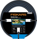 Fiskars S Trädgårdsslang, Serie X, Vattenslang för manuell bevattning, 13mm (1/2"), Längd: 15m, Universalanslutning, UV-skydd, Frostskydd, Vridbeständig, Blå, 1076044