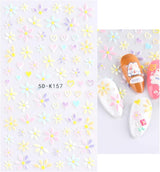 JMEOWIO 3D Nagelsticker Frühling Blumen 5 Blatt Nagelaufkleber 5D Stereoskopisk Selbstklebend Bunte Blüte Nail Art Sticker Dekoration Nageldesign Zubehör