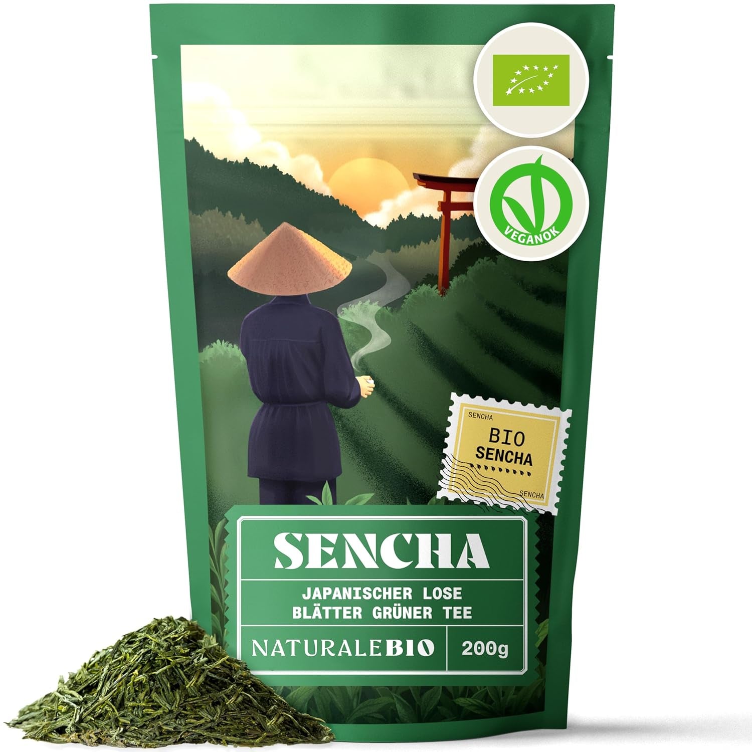 Naturalebio japanskt Sencha-te - 200 g Ekologiskt grönt te - 100% rent och naturligt Sencha-grönt te - lösa blad från första skörden - ekologisk produkt odlad i Japan