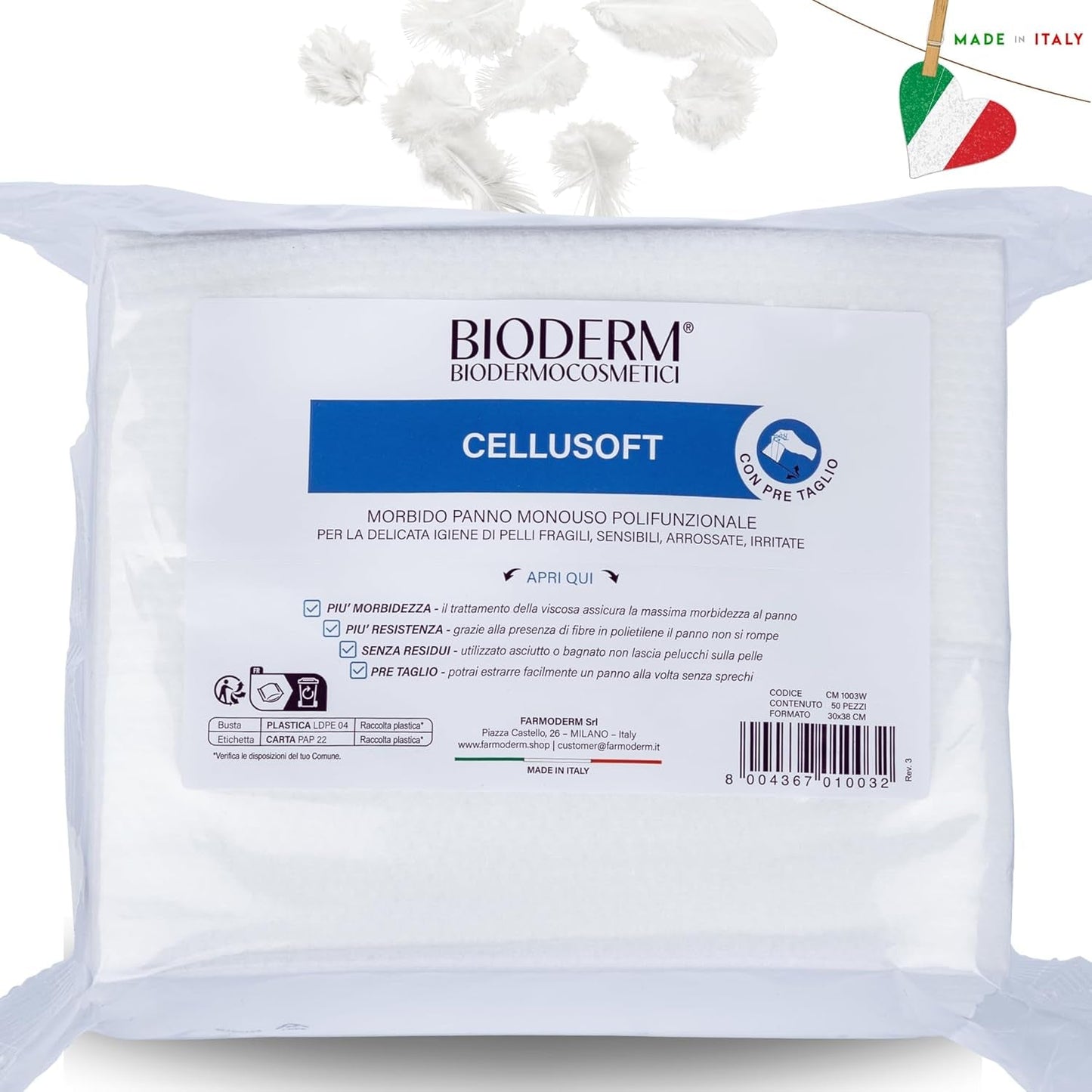 BIODERM Cellusoft - mjuka, multifunktionella våtservetter av viskos och polyester för engångsbruk - multifunktionella våtservetter för den känsliga hygienen av känslig och rodnad hud hos äldre och barn - 30 x 38 cm (50)