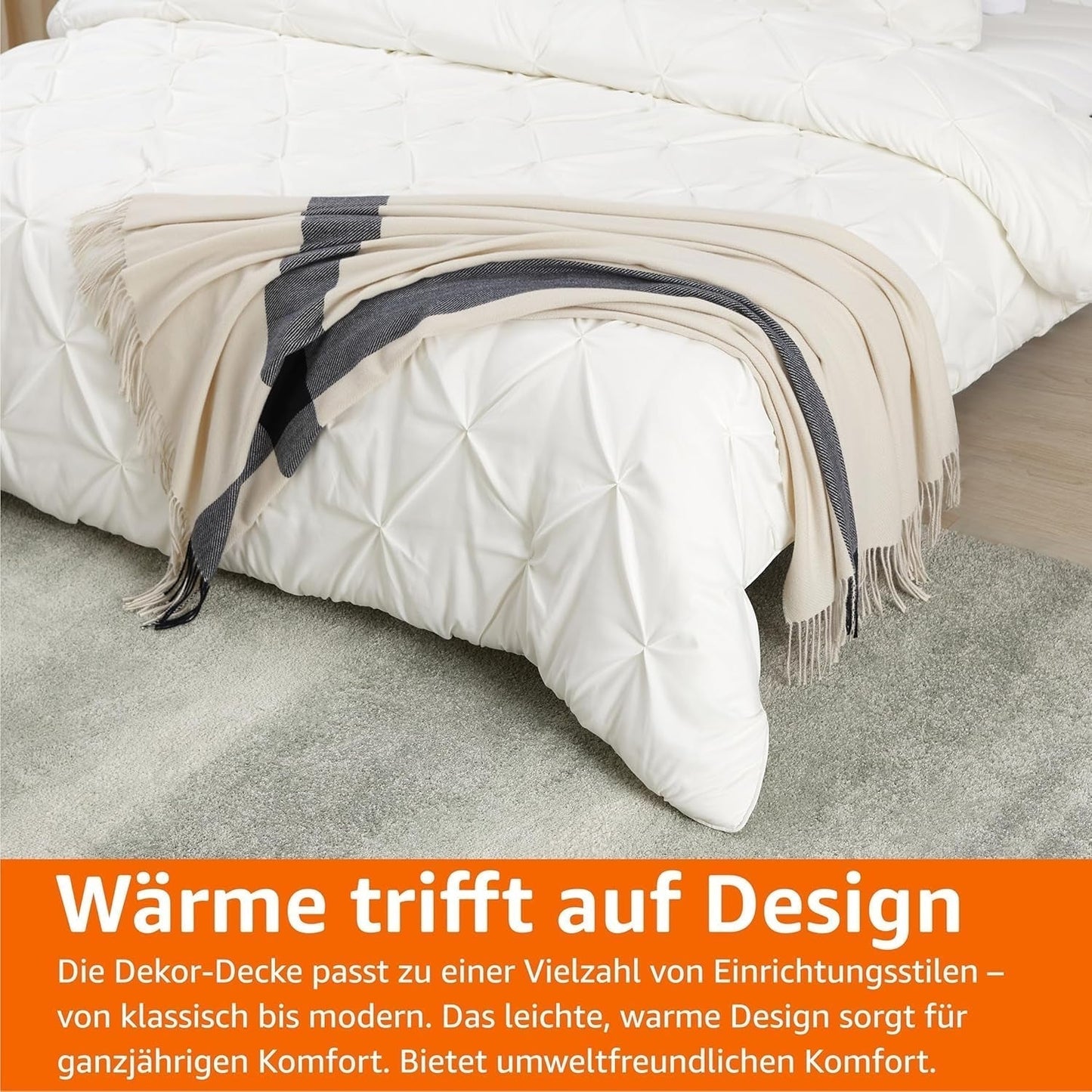 Amazon Basics Sängfilt, lätt, återvunnen polyester, Rumsinredning Mysig filt, 127 X 152 Cm, elfenbensvit med blått mönster Ruta sängar och filtar Besuche den Amazon Basics-Store