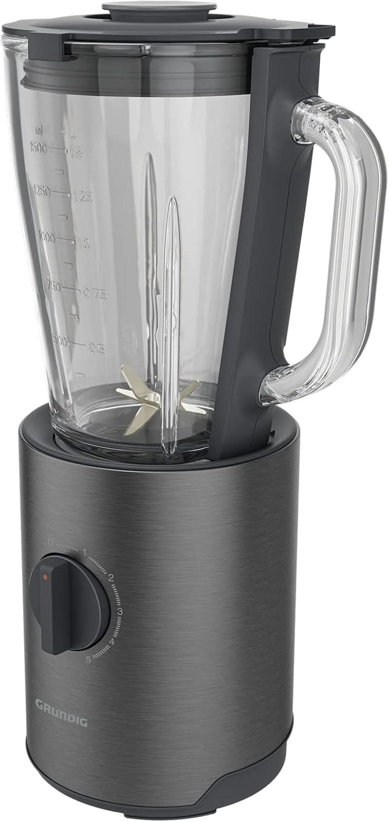 Grundig Delisia Novus SM 7140 Professionell Standmixer, 1,5 liter, 800 Watt, 6-Fach Edelstahlmesser Mit Zirkonium-Beschichtung, 5 Geschwindigkeitsstufen + Pulse-Funktion, Dark Inox/Edelstahl Kitchen Naty Shop