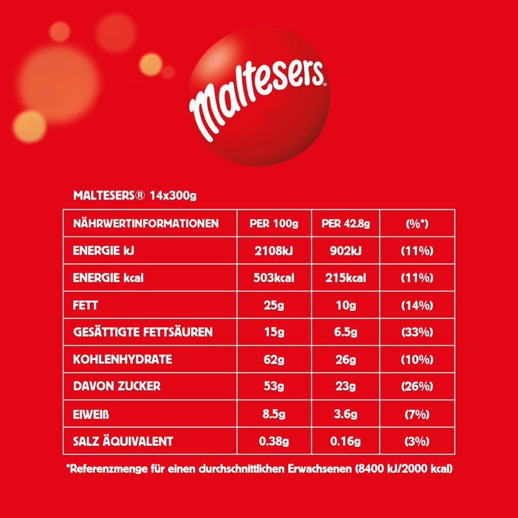 Malteser, chokladbollar med krispigt och lätt centrum, luftigt, chokladsnack, 1 förpackning (1 x 300g)