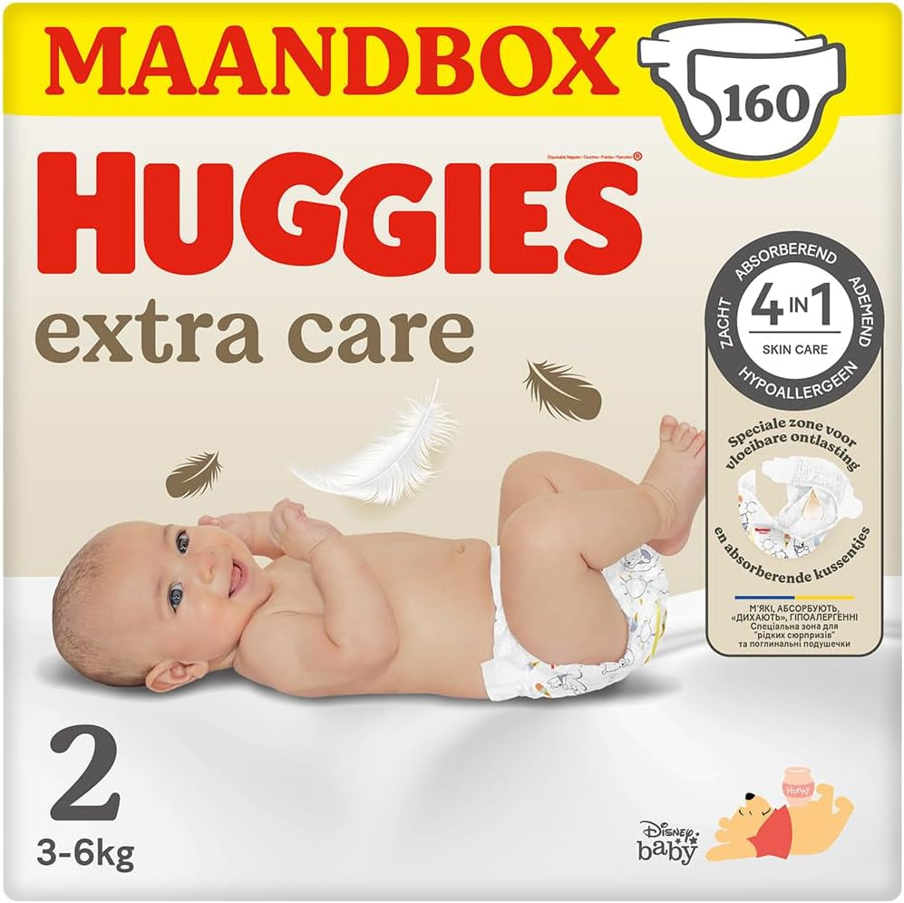 Huggies Extra Care Babyblöjor, storlek 2 (3-6 kg), Superabsorberande, Disney Design, Bulk Pack, 160