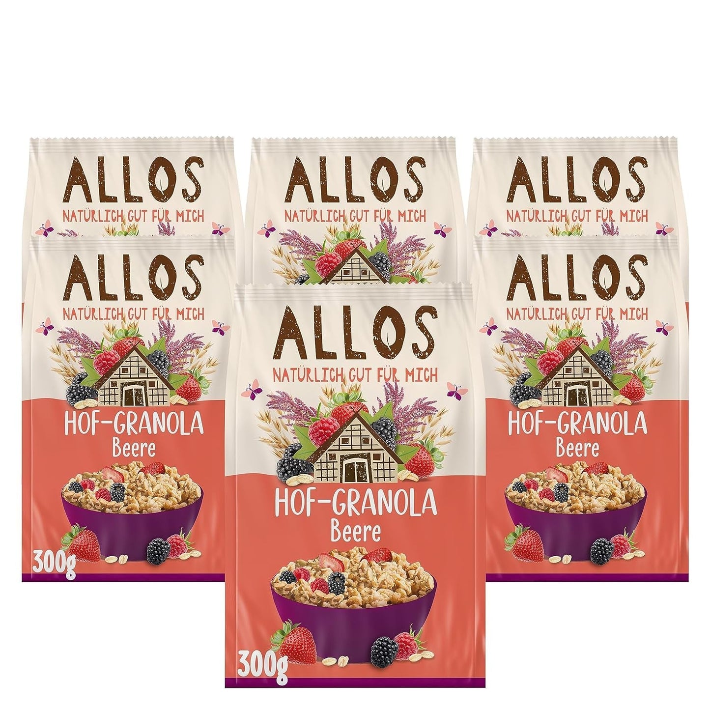 Allos Hof Granola med bär | Ekologisk müsli | Müsli med bär | Krispig müsli | Spannmål till frukost | Förpackning om 6 (6 x 300 g), 1 st (förpackning om 6)