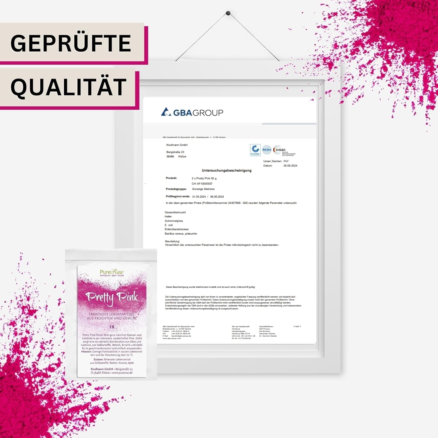 Pretty Pink Natürliche Lebensmittelfarbe Pulver Rosa (Roh Vegan) Pastellrosa Bis Intensiv Rosa-Rot - Essbare Farbe Für Lebensmittel Aus Früchten Und Gemüse - Naturlig matfärgning | Pureraw 5G Naty Shop