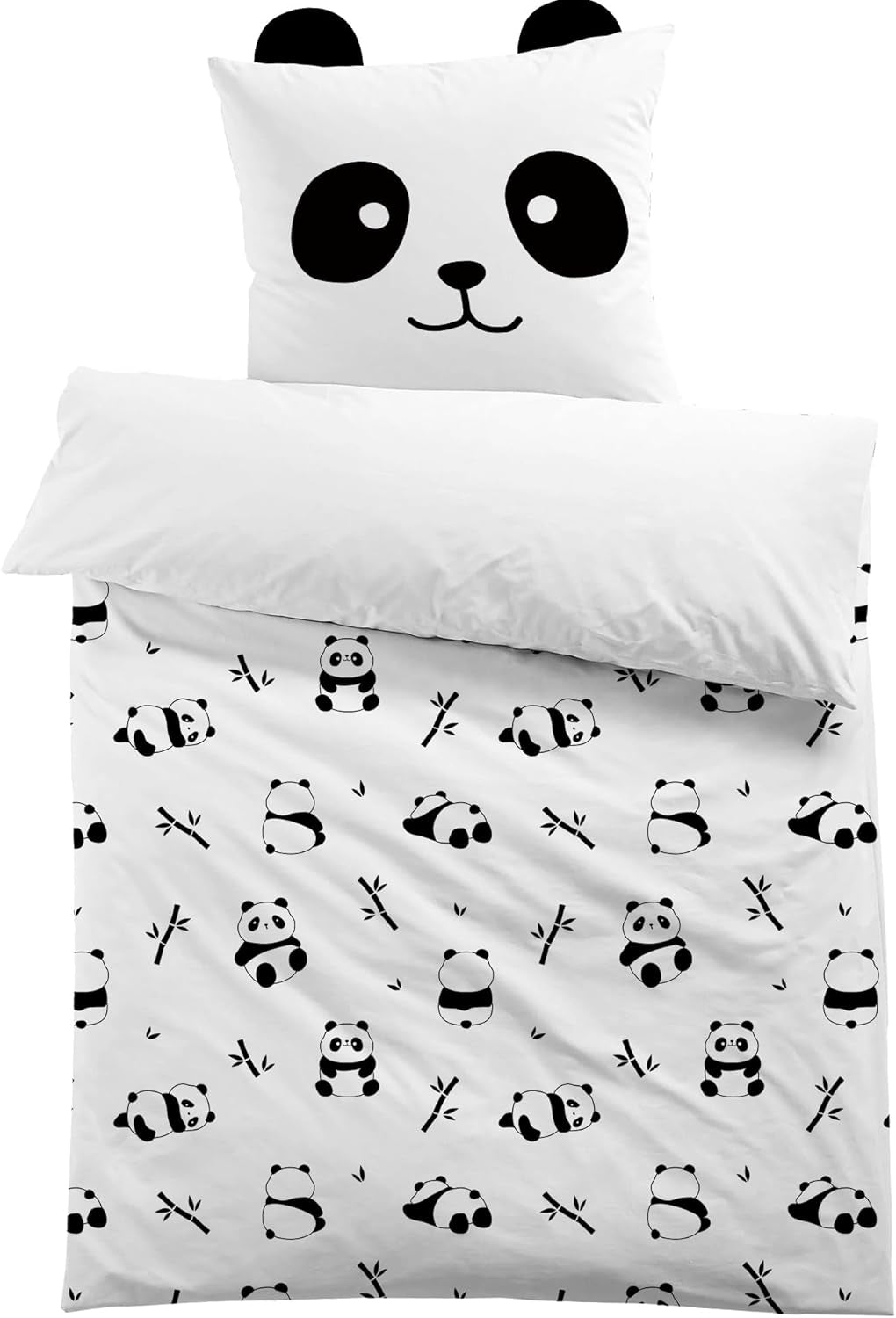 3D mikrofibersängkläder, djur, unisex Sängkläder - barn Naty Shop Panda med öron 135×200+80×80