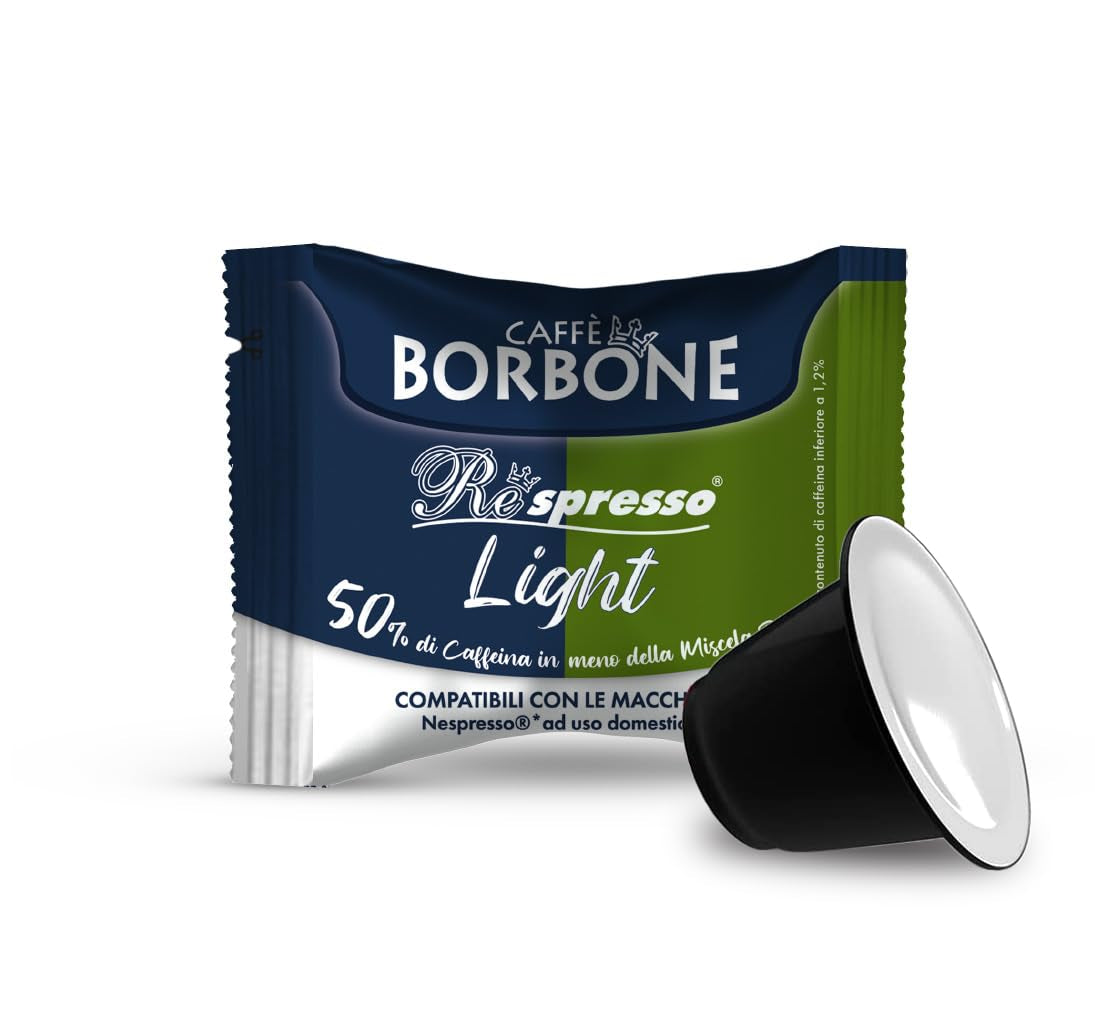 Caffè Borbone Respresso, Light Coffee Mixture, 50% Weniger Kaffein als die Blue Mischung - 50 Kapseln - Kompatibel med Nespresso®* Haushalts-Espressomaschinen