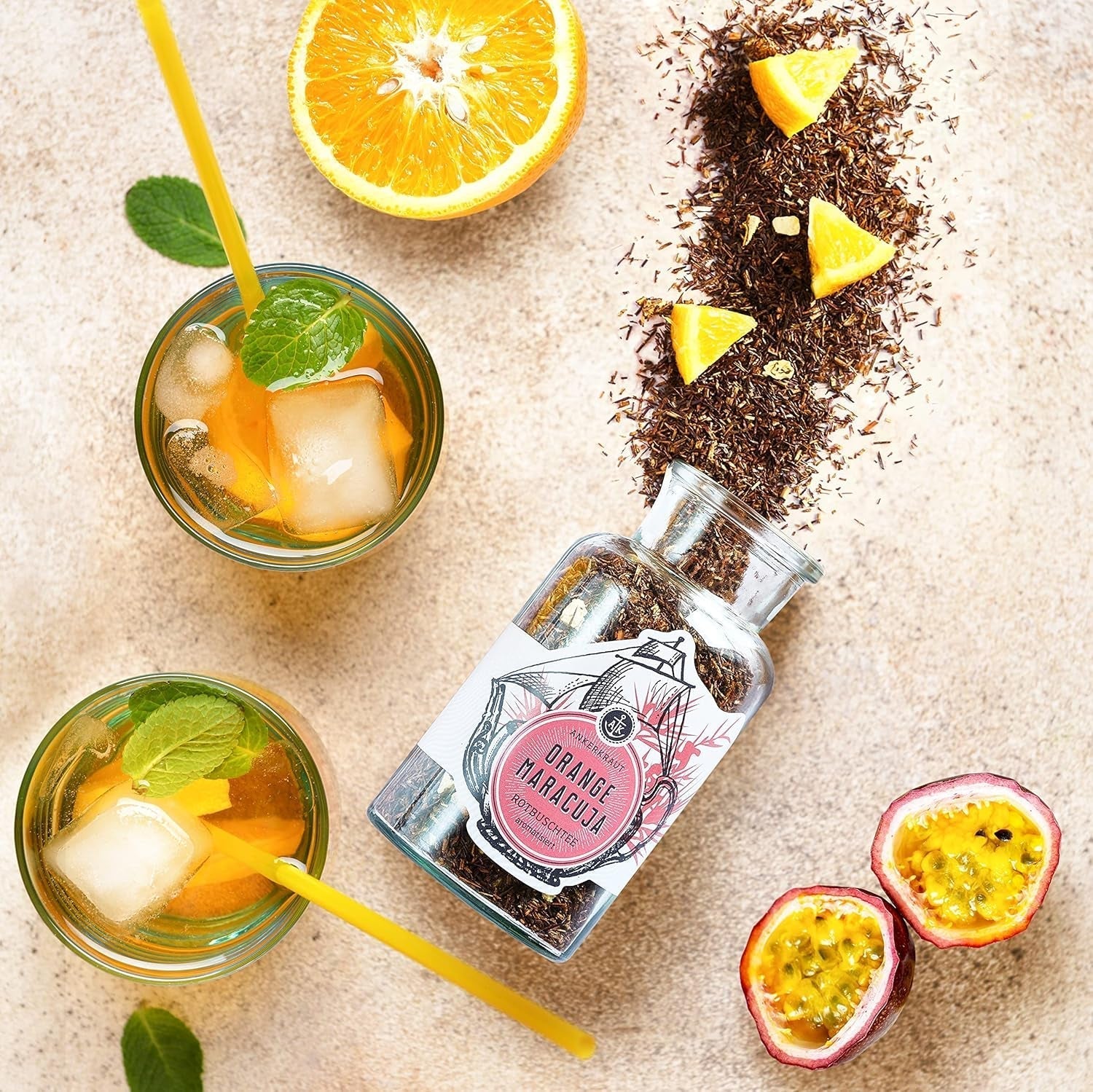 Ankerkraut röd apelsin och passionsfruktste 90 g i korkburk Premium löst te Presentidé Wellnessdrink