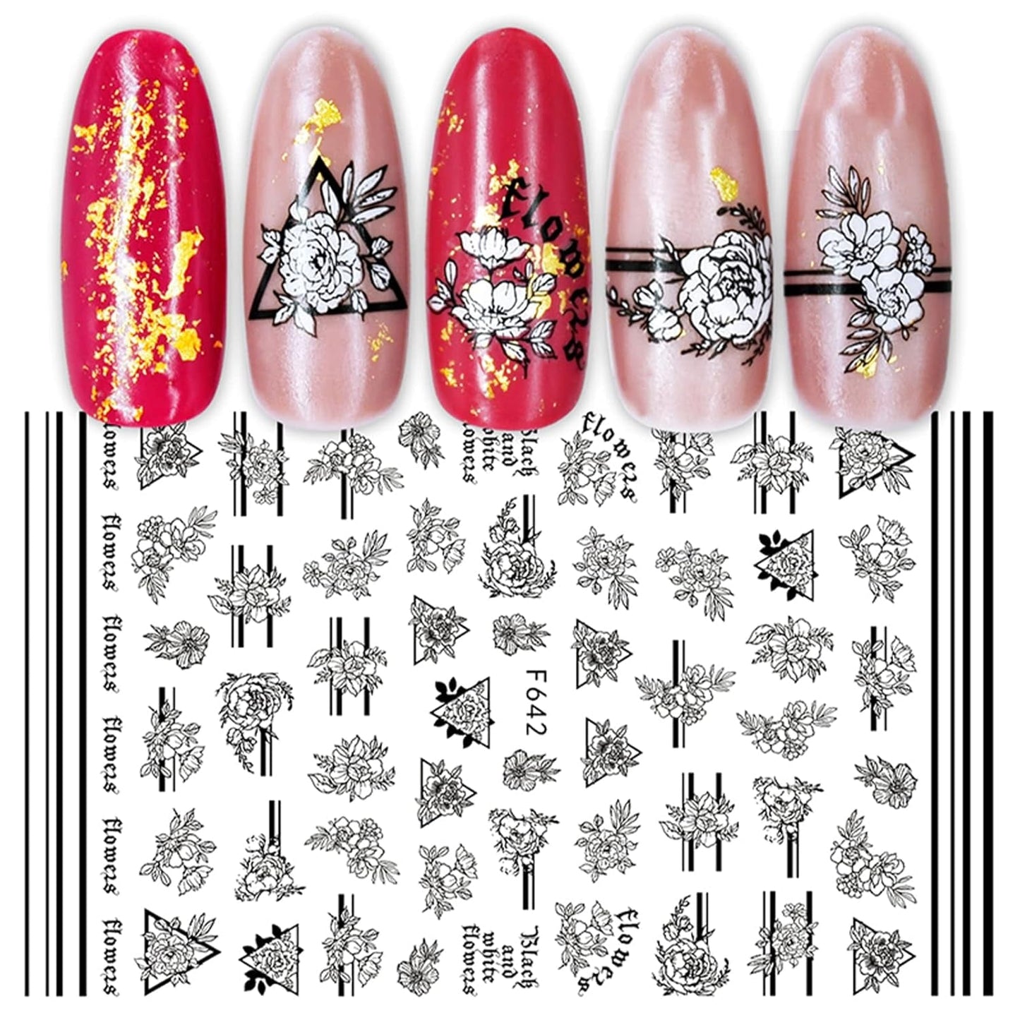 JMEOWIO Nagelsticker Geometrie 10 Blatt Nagelaufkleber Selbstklebend Schwarzes Herz Unregelmäßig Geformt Nagel Art Sticker Dekoration Nageldesign Zubehör