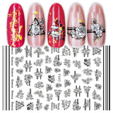JMEOWIO Nagelsticker Geometrie 10 Blatt Nagelaufkleber Selbstklebend Schwarzes Herz Unregelmäßig Geformt Nagel Art Sticker Dekoration Nageldesign Zubehör