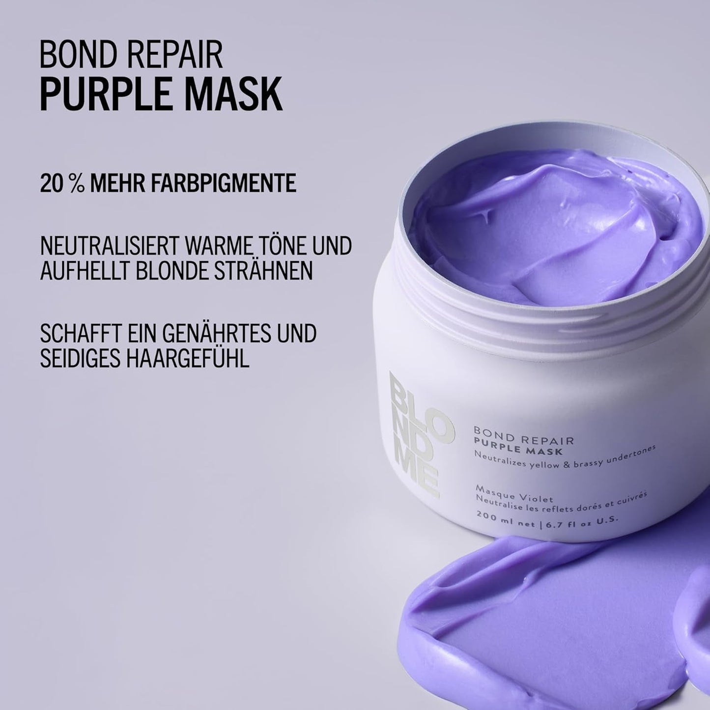 Schwarzkopf Professional BLONDME Bond Repair Purple Mask Mask för kallt hår Neutraliserar gula toner för färgat, blekt och ljust hår Djupvårdande och stärkande 200 ml Hårmask Naty Shop