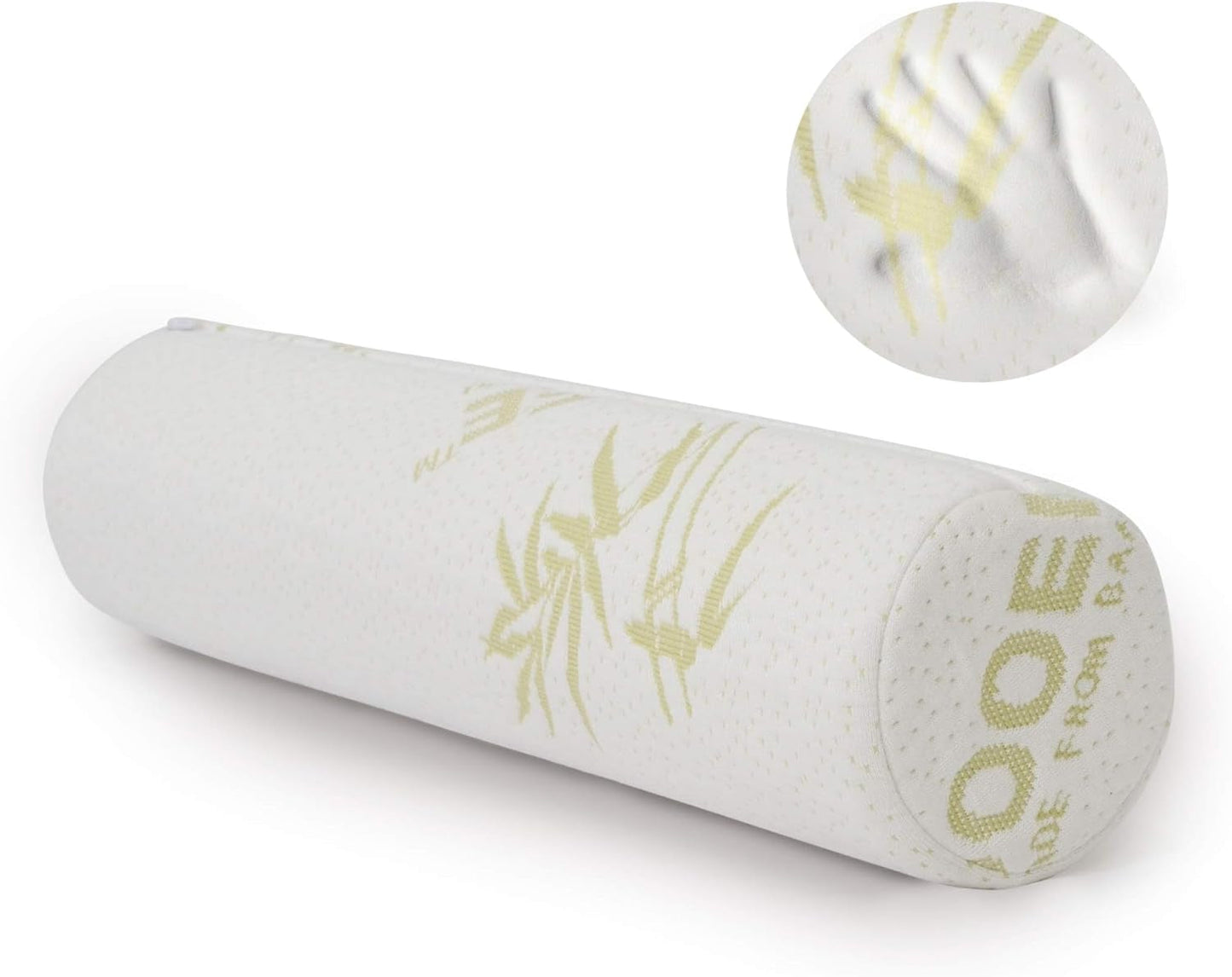 Milliard Visco Foam Neck Roll med tvättbart överdrag, Oeko-Tex Certified, Medium Hårdhet, 10X43cm, Perfekt för allergier, Resekudde, Rund Nackskudde, Positioneringsrulle, Knärulle Cervikala ortopediska kuddar Naty Shop White