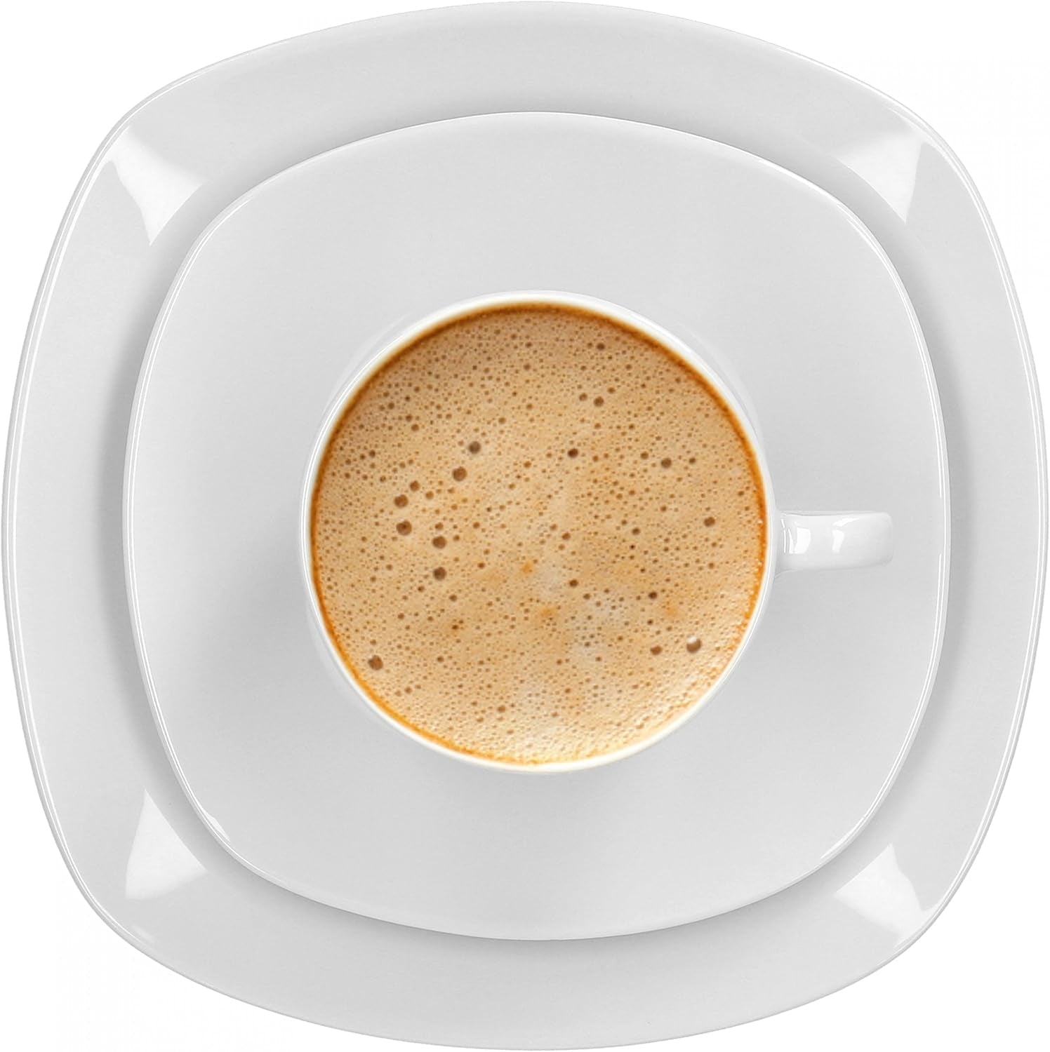 Van Well Lilli kaffeservering för 12, 36-delade fyrkantigt vitt porslinsservis med böjda kanter för ett perfekt arrangerat soffbord - Tål att diska i diskmaskin