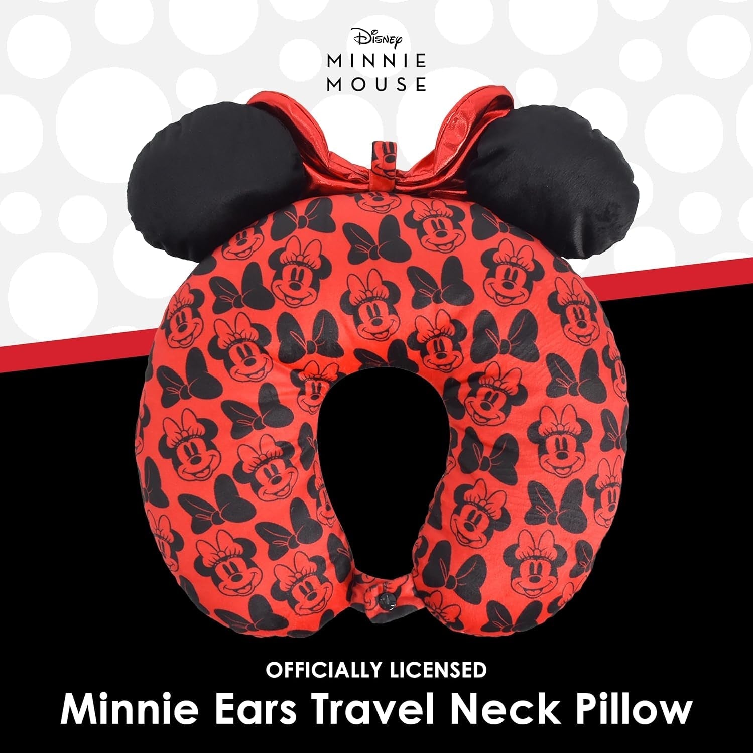 Full Concept One Disney Minnie Mouse rese-nackkudde med 3D-öron och fjäder för flygplan, bil och kontor, bekväm och andningsbar, röd/svart Naty Shop-resekuddar