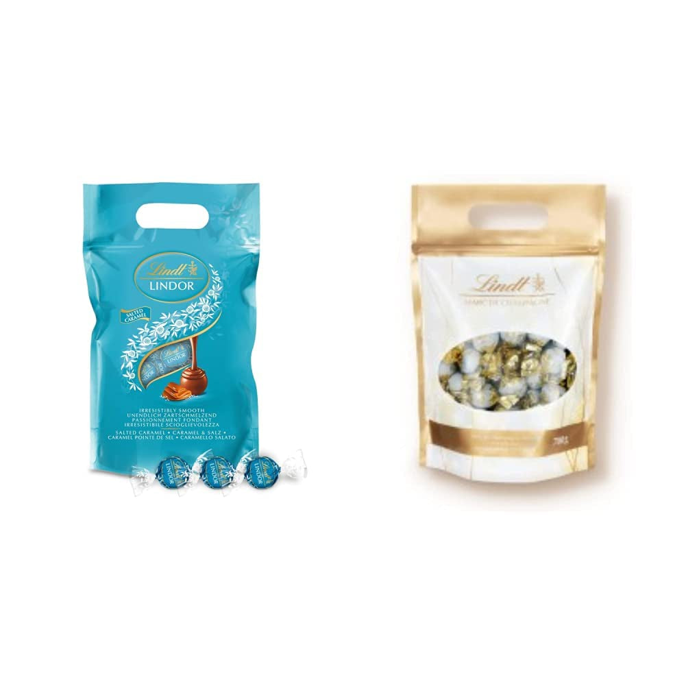 LINDOR chokladbollar med salt kola | ca. 80 mjölkchokladbollar med saltad kolafyllning | Bulk Pack & Marc de Champagne Chokladbollar | 700 g