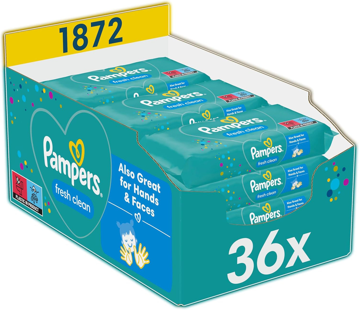 Pampers Fresh Clean Wet Wipes, 1872 våtservetter (36x52 st), lätt doftande, även lämplig för händer och ansikte