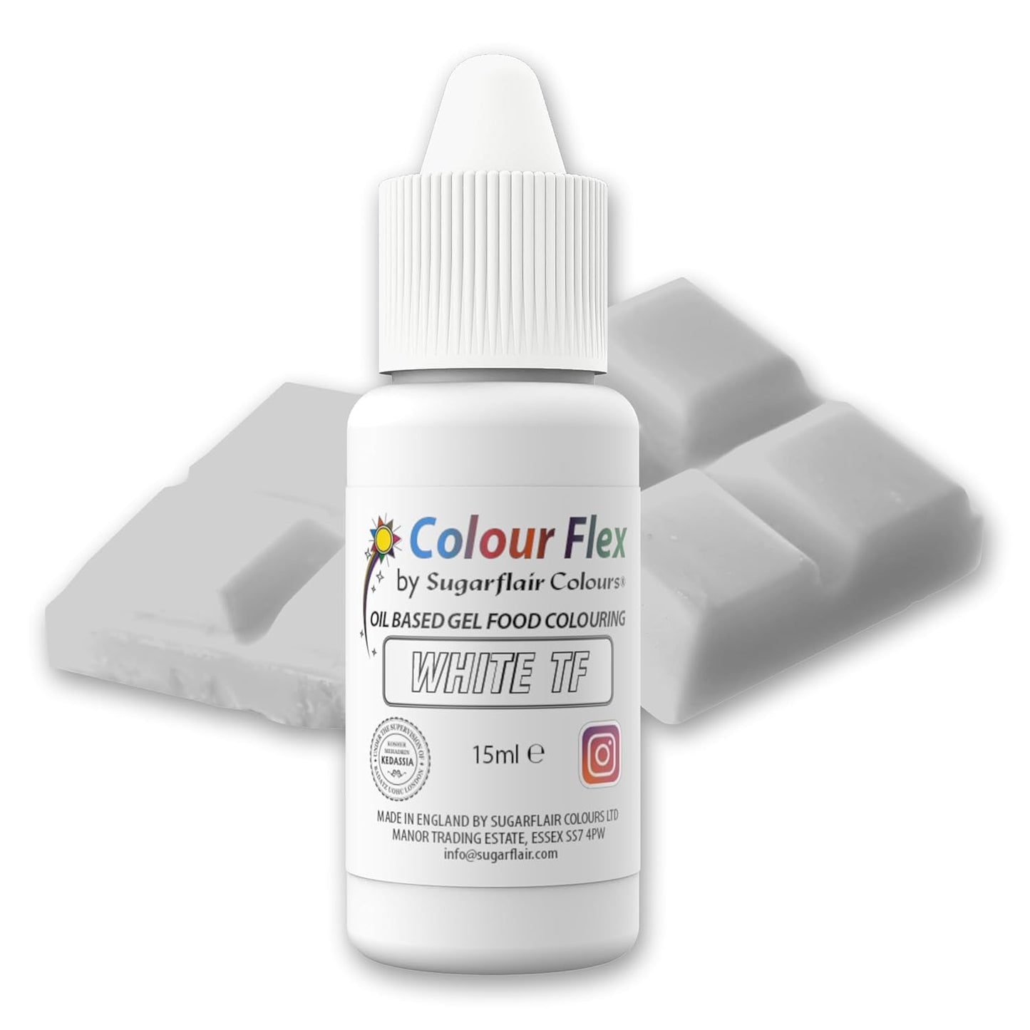Sugarflair Colourflex vit oljebaserad livsmedelsfärg, högkoncentrerad flytande livsmedelsfärg, matfärg för smörkräm, choklad, deg, fondant, glasyr och mer - 15 ml