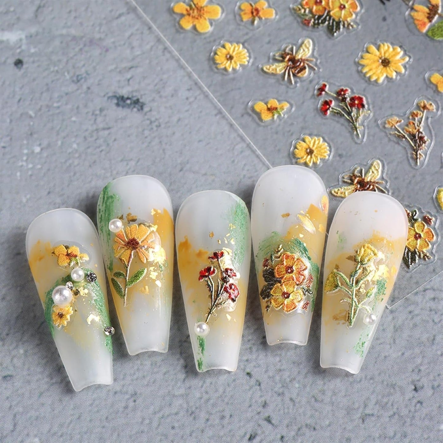 3 Stück Nagelsticker Set-Selbstklebende Nagelfolie Mit Blumen- Und Bienenmotifen-Nagelkonstklistermärke Für Kreatives Nageldesign-Nageltattoos Und Zubehör